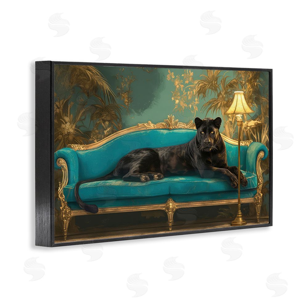 Tina LeCour Exotic Lounging Panther Blacked Framed Giclee Wall Art Print