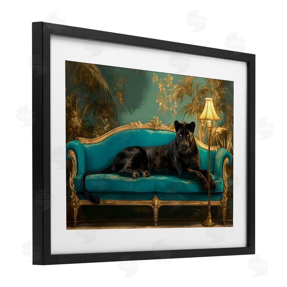 Tina LeCour Exotic Lounging Panther Black Framed Print Under Glass with Mat Wall Art