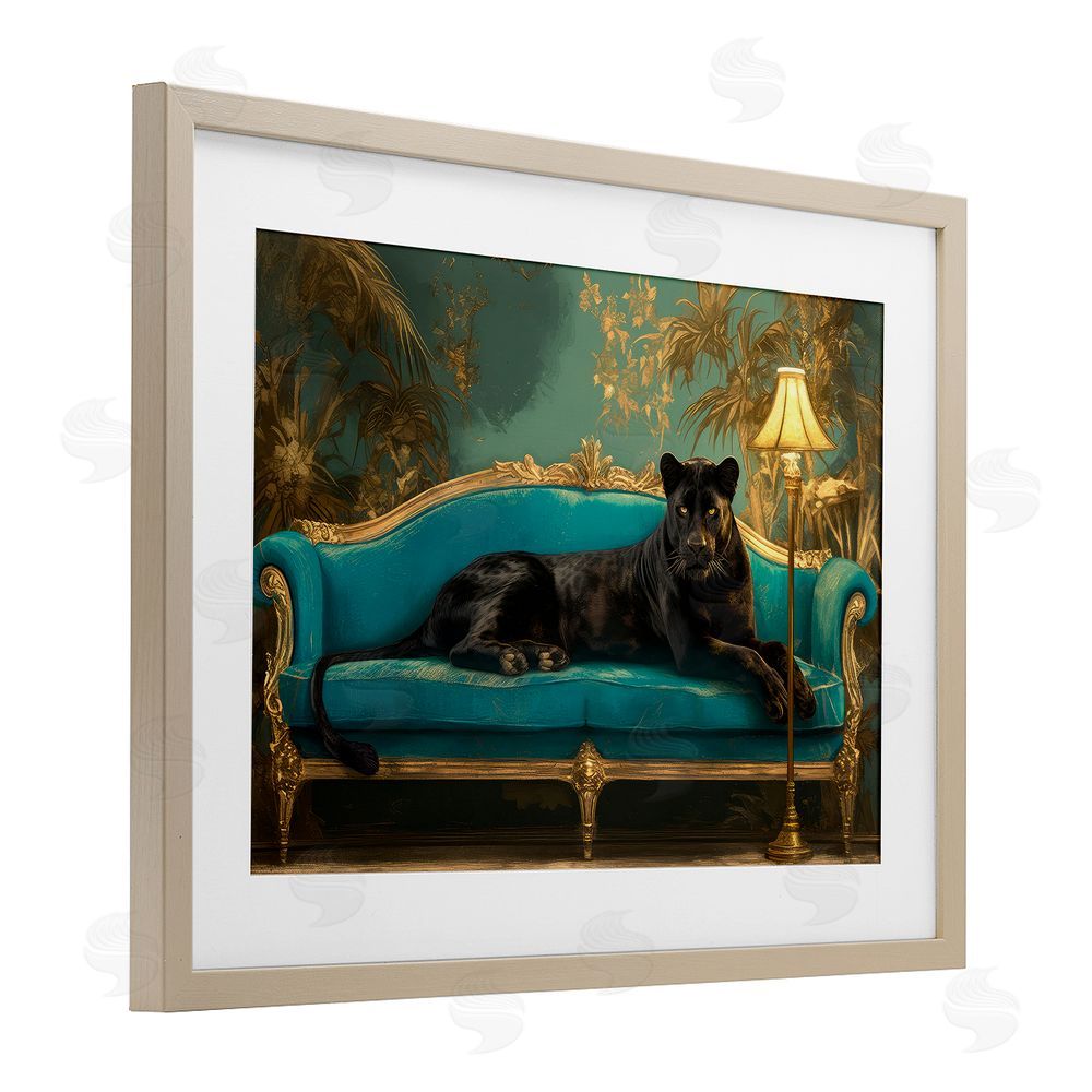 Tina LeCour Exotic Lounging Panther Brown Framed Print Under Glass with Mat Wall Art