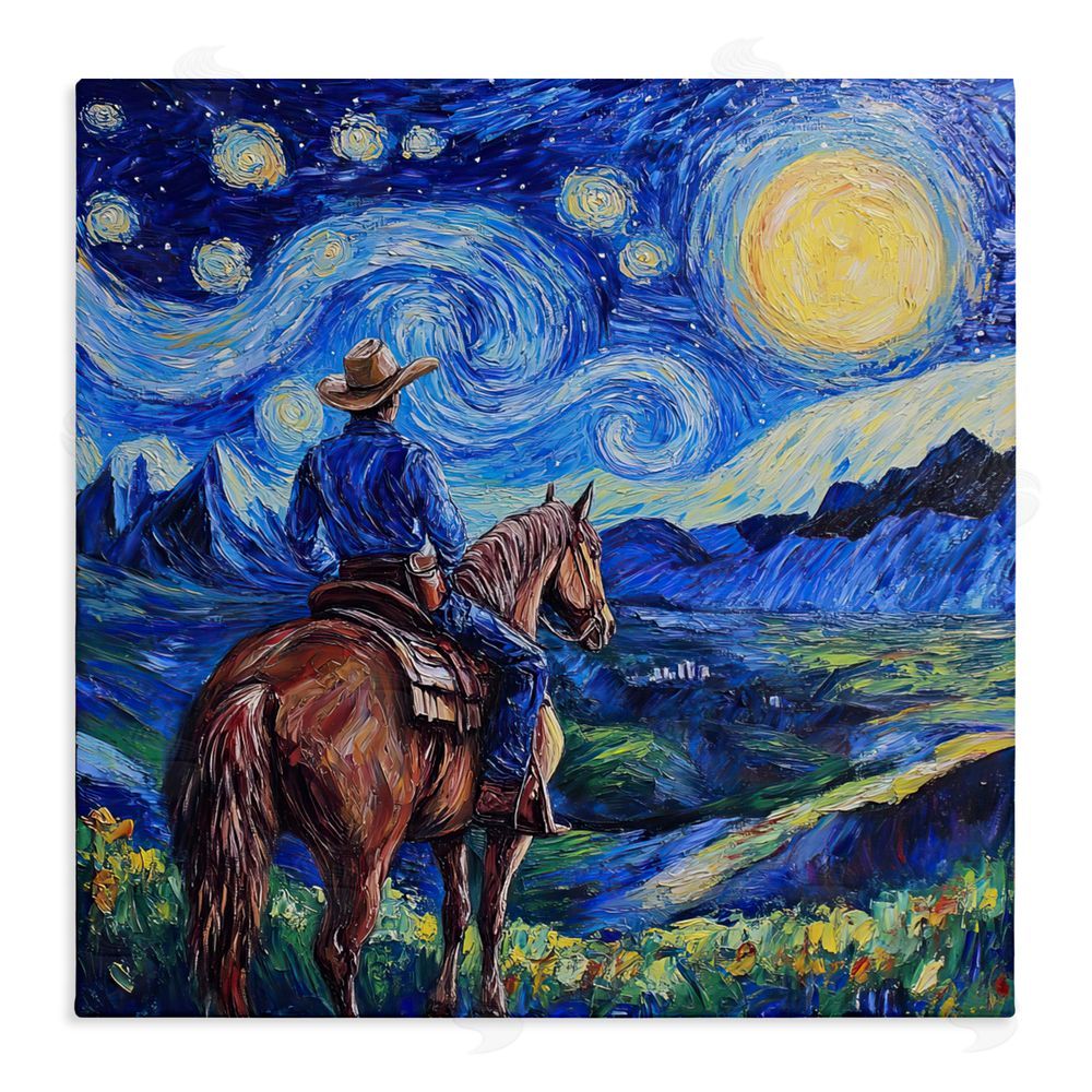 Tina LeCour Starry Night Cowboy Stretched Canvas Wall Art Print