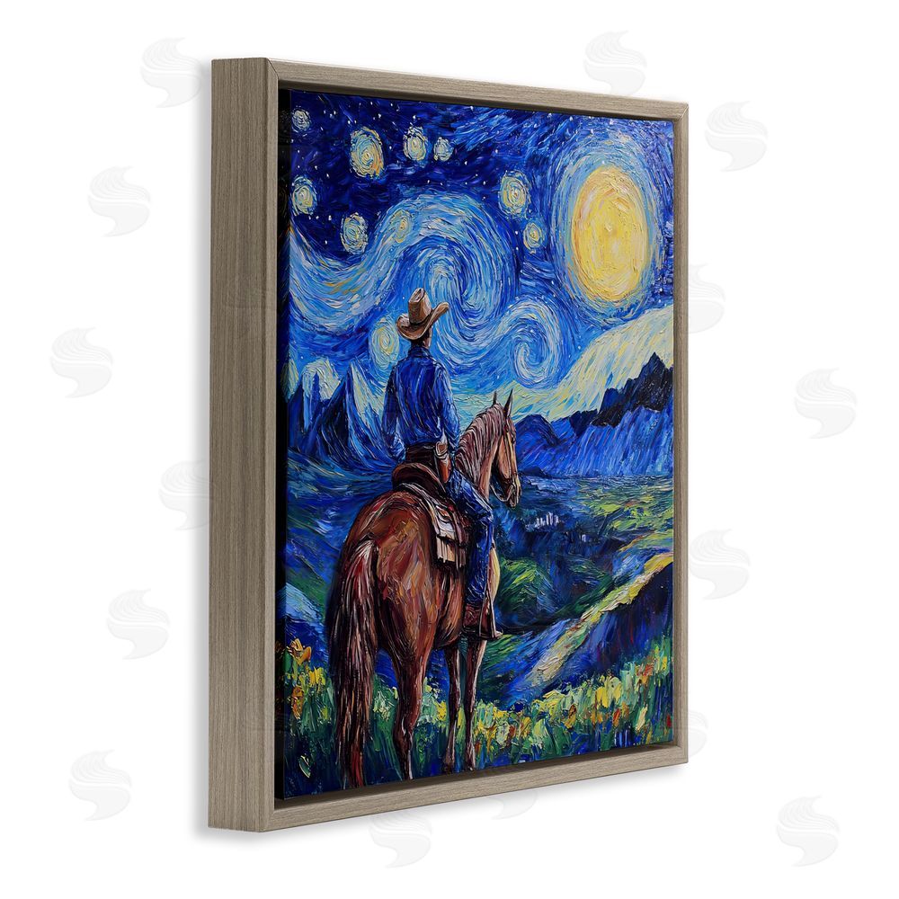 Tina LeCour Starry Night Cowboy Brown Floating Frame Canvas Wall Art Print