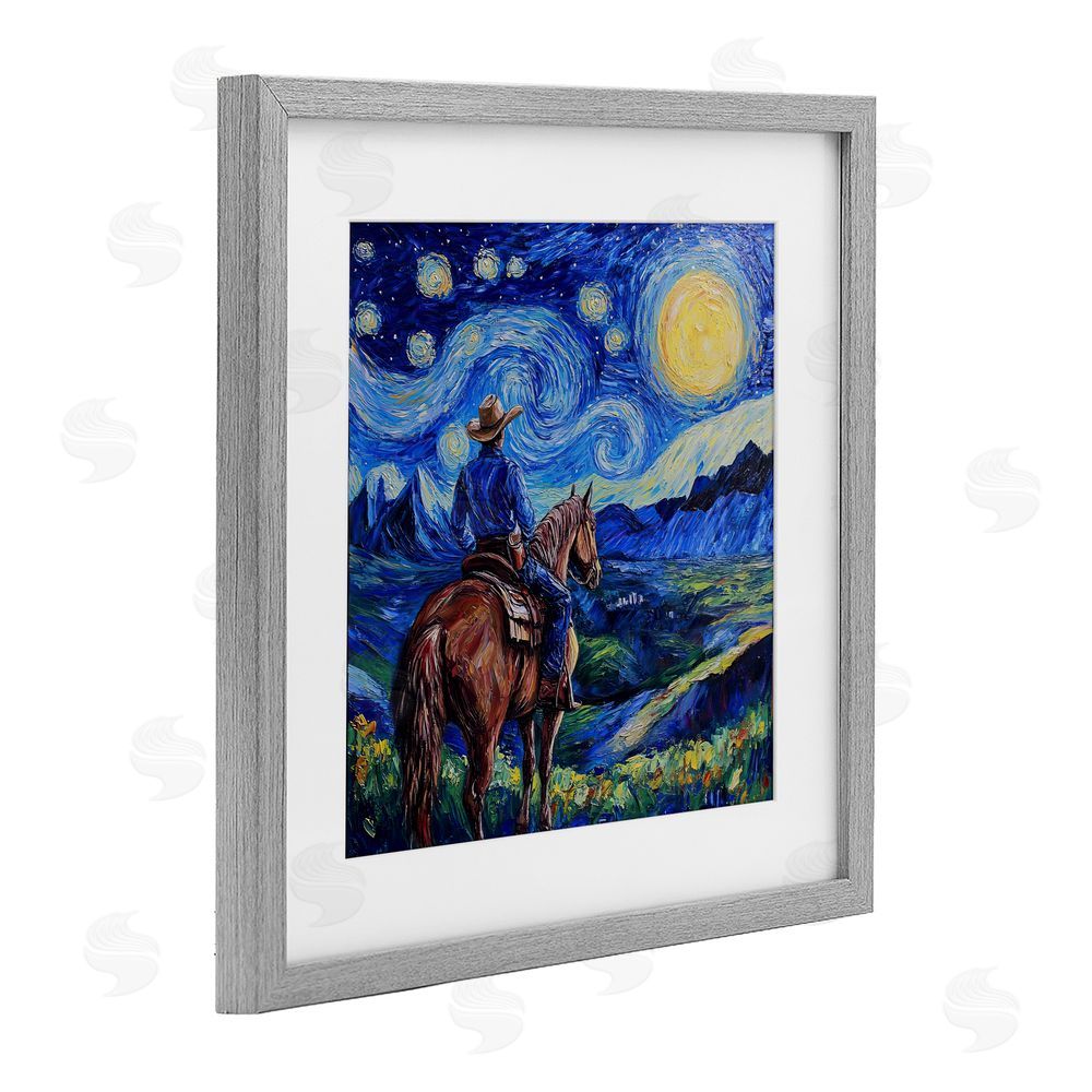 Tina LeCour Starry Night Cowboy Gray Framed Print Under Glass Wall Art