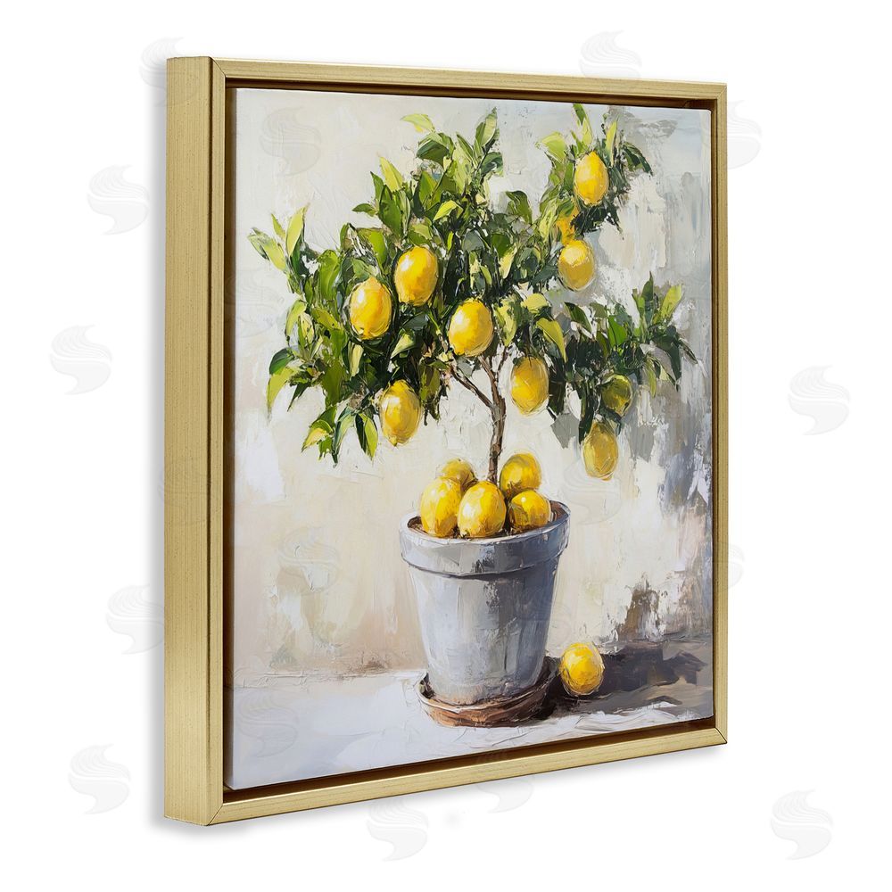 Tina LeCour Falling Lemon Tree Gold Floating Frame Canvas Wall Art