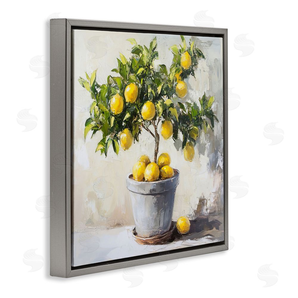 Tina LeCour Falling Lemon Tree Gray Floating Frame Canvas Wall Art
