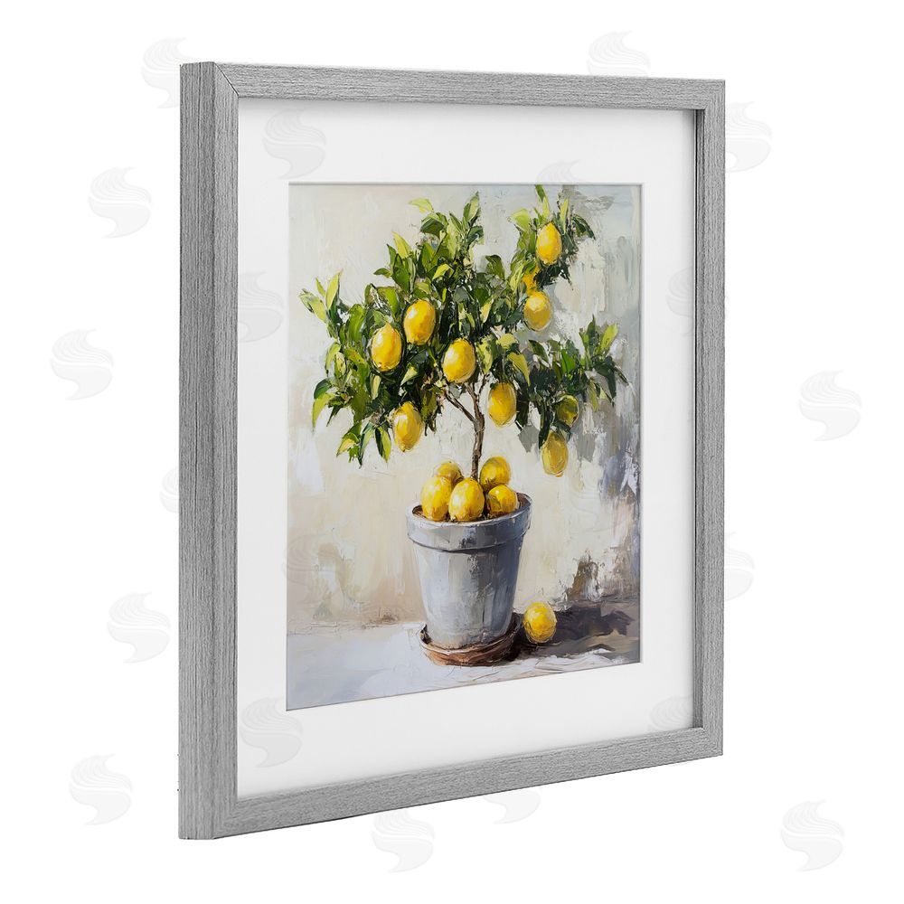 Tina LeCour Falling Lemon Tree Gray Framed Print Under Glass with Mat Wall Art