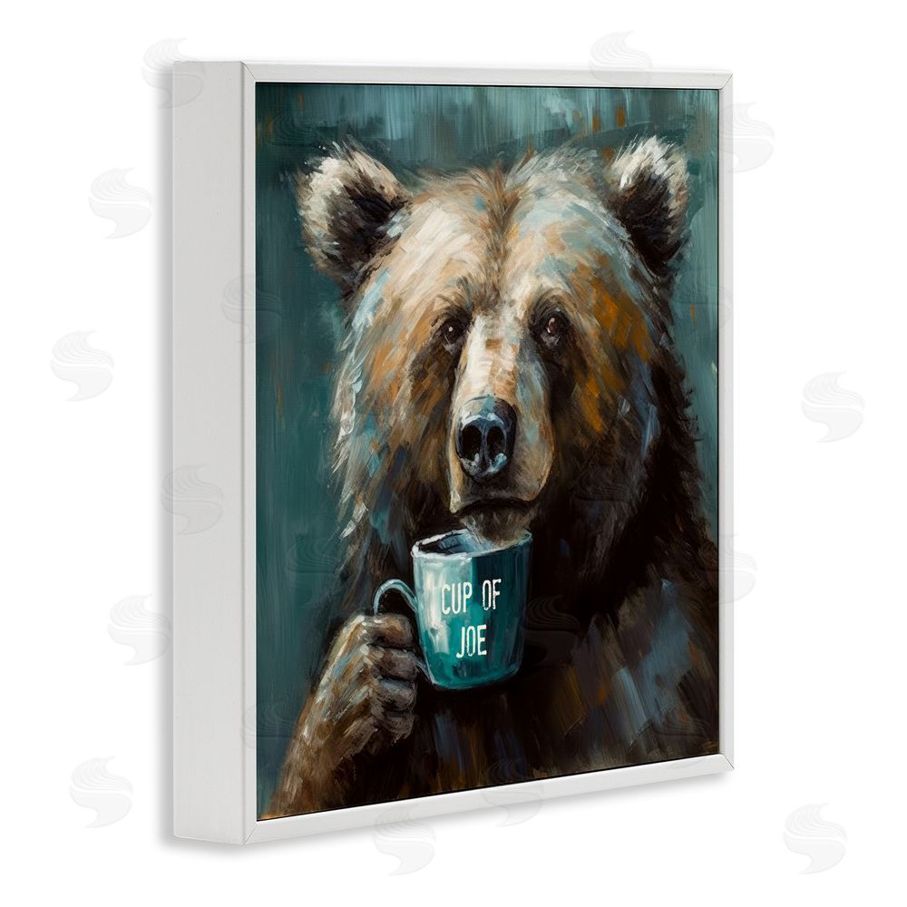 Tina LeCour Bear with Cup Of Joe White Framed Giclee Wall Art Print
