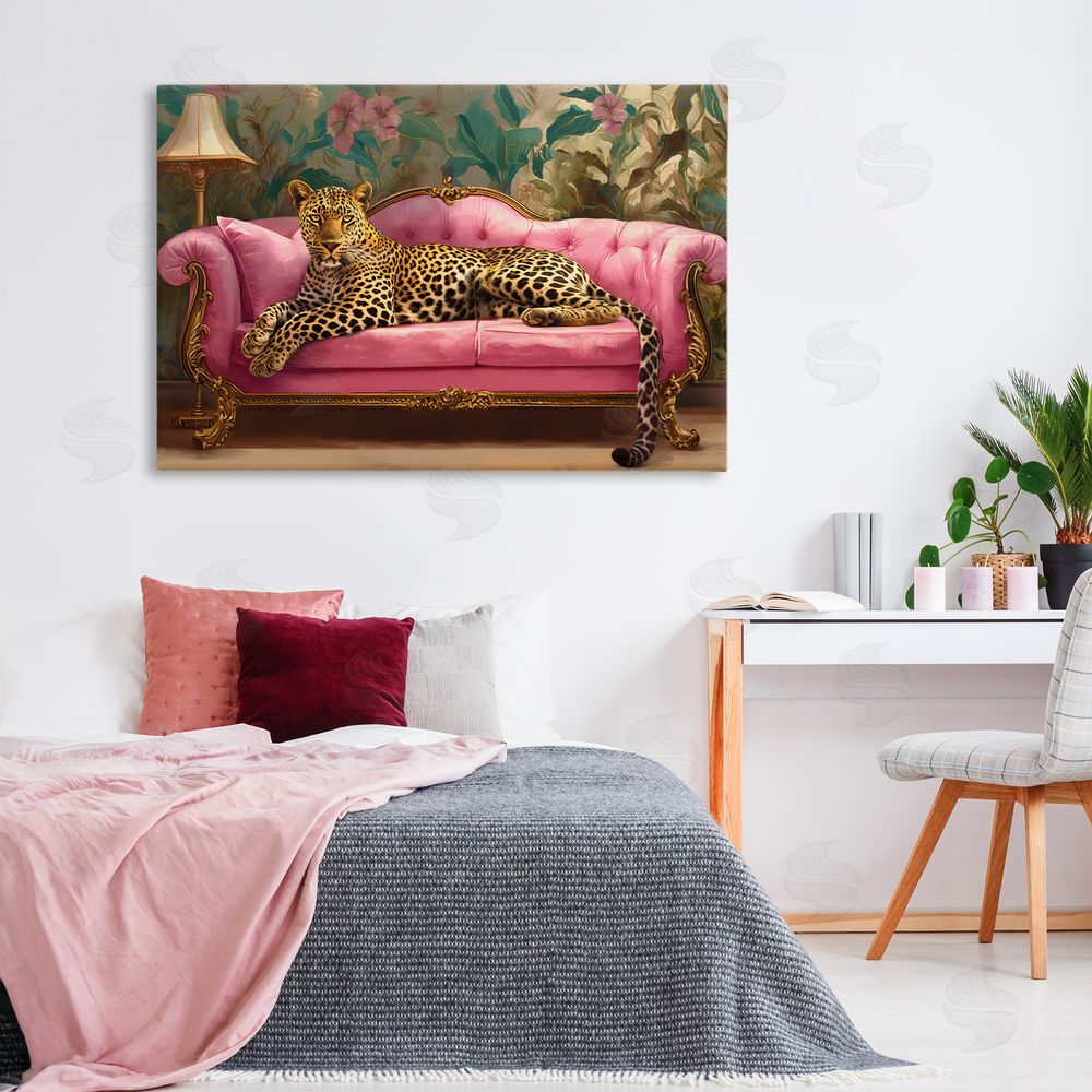 Tina LeCour Exotic Lounging Leopard Stretched Canvas Wall Art in Room