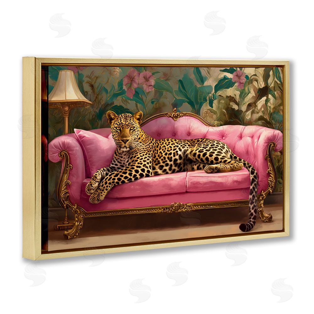 Tina LeCour Exotic Lounging Leopard Gold Floating Frame Canvas Wall Art