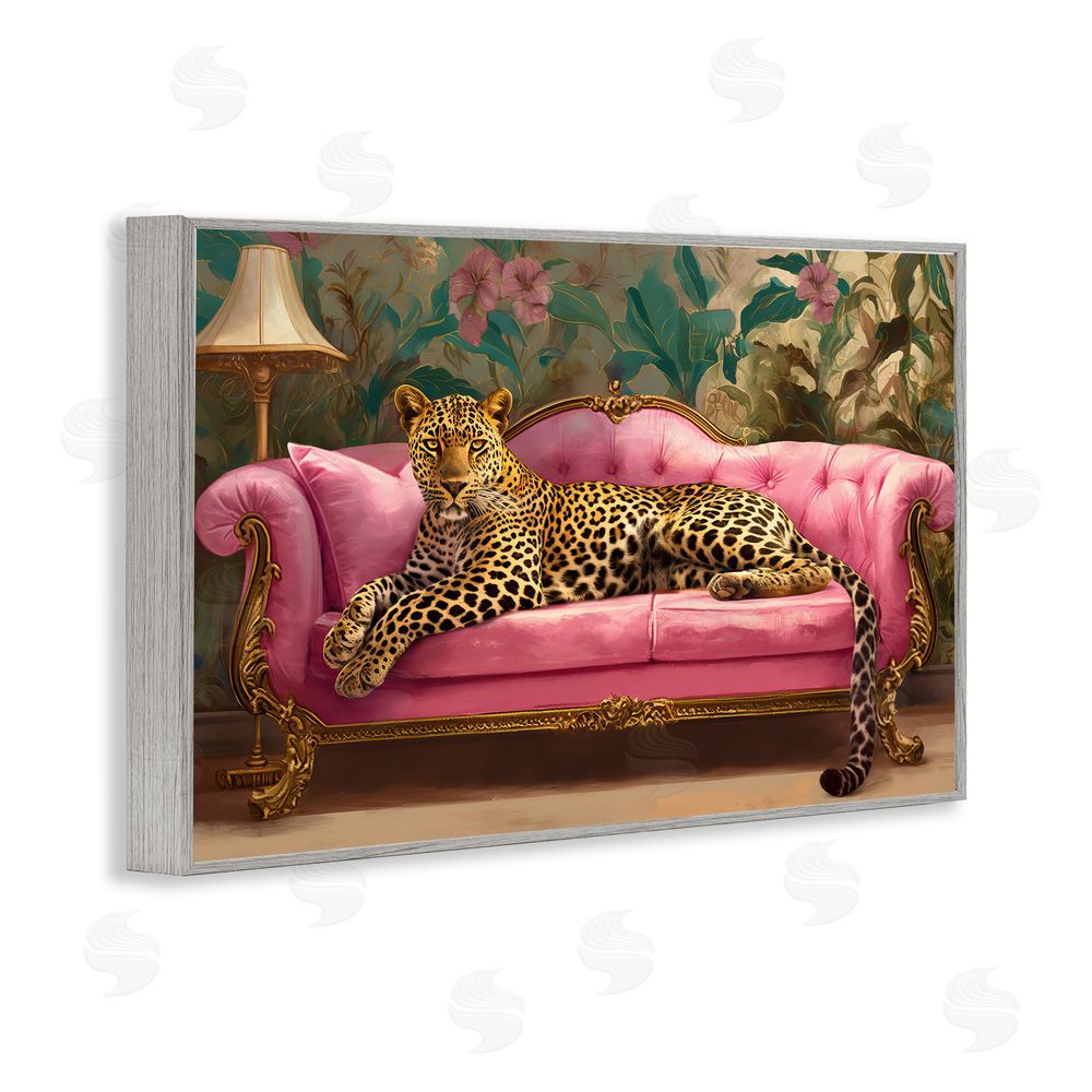Tina LeCour Exotic Lounging Leopard Gray Framed Giclee Wall Art Print