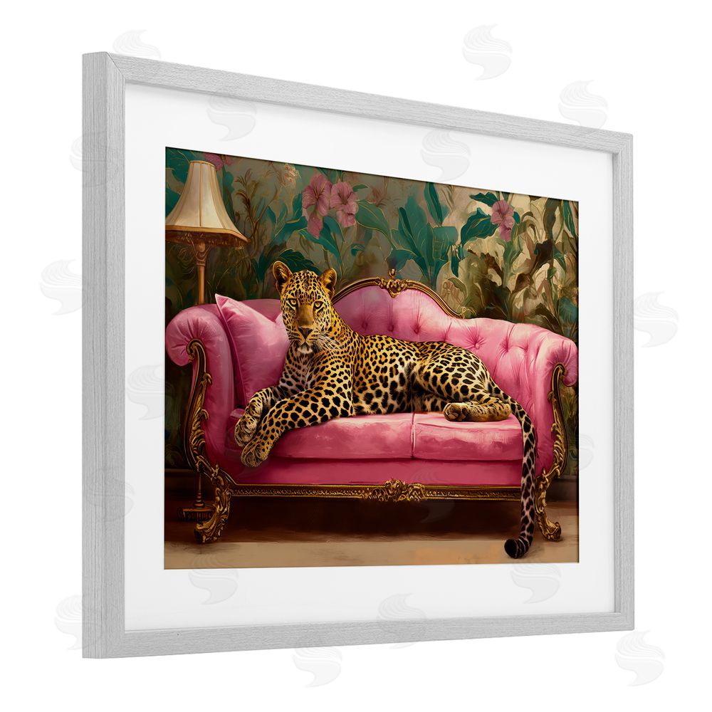 Tina LeCour Exotic Lounging Leopard Gray Framed Print Under Glass with Mat Wall Art