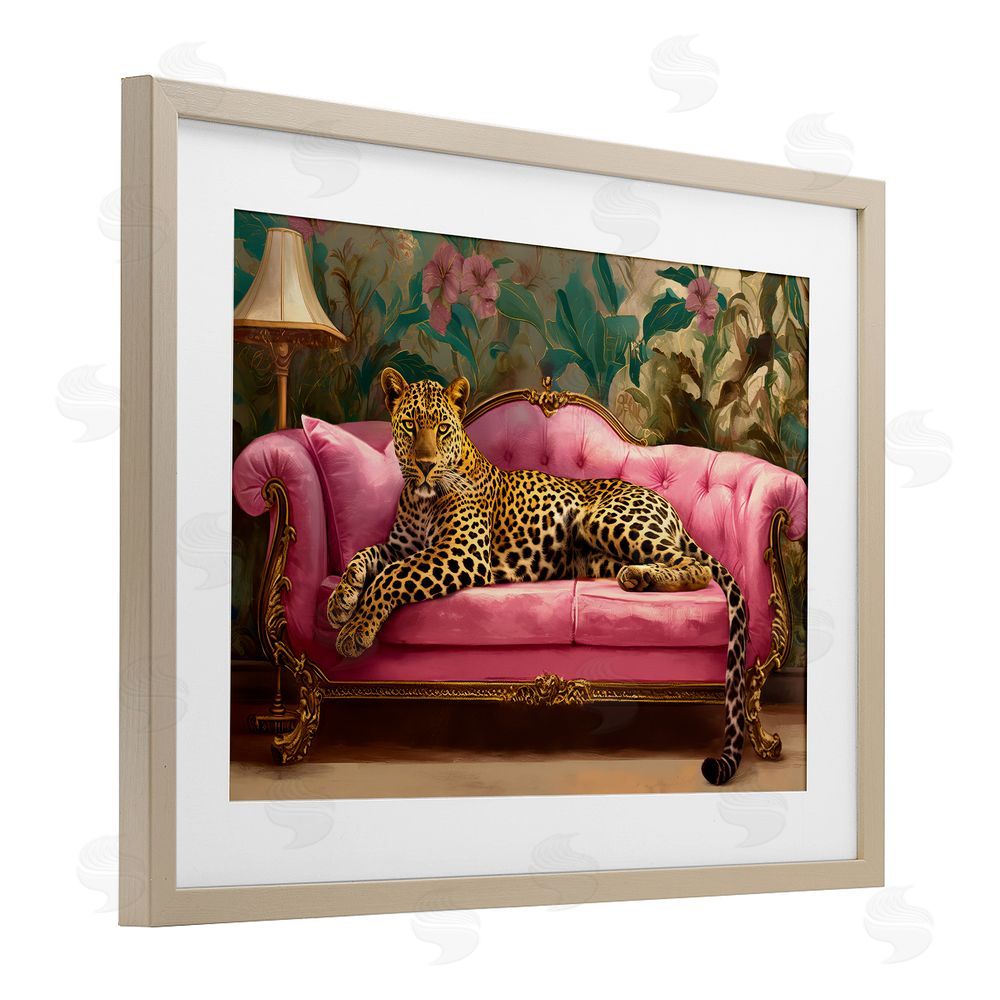 Tina LeCour Exotic Lounging Leopard Brown Framed Print Under Glass with Mat Wall Art