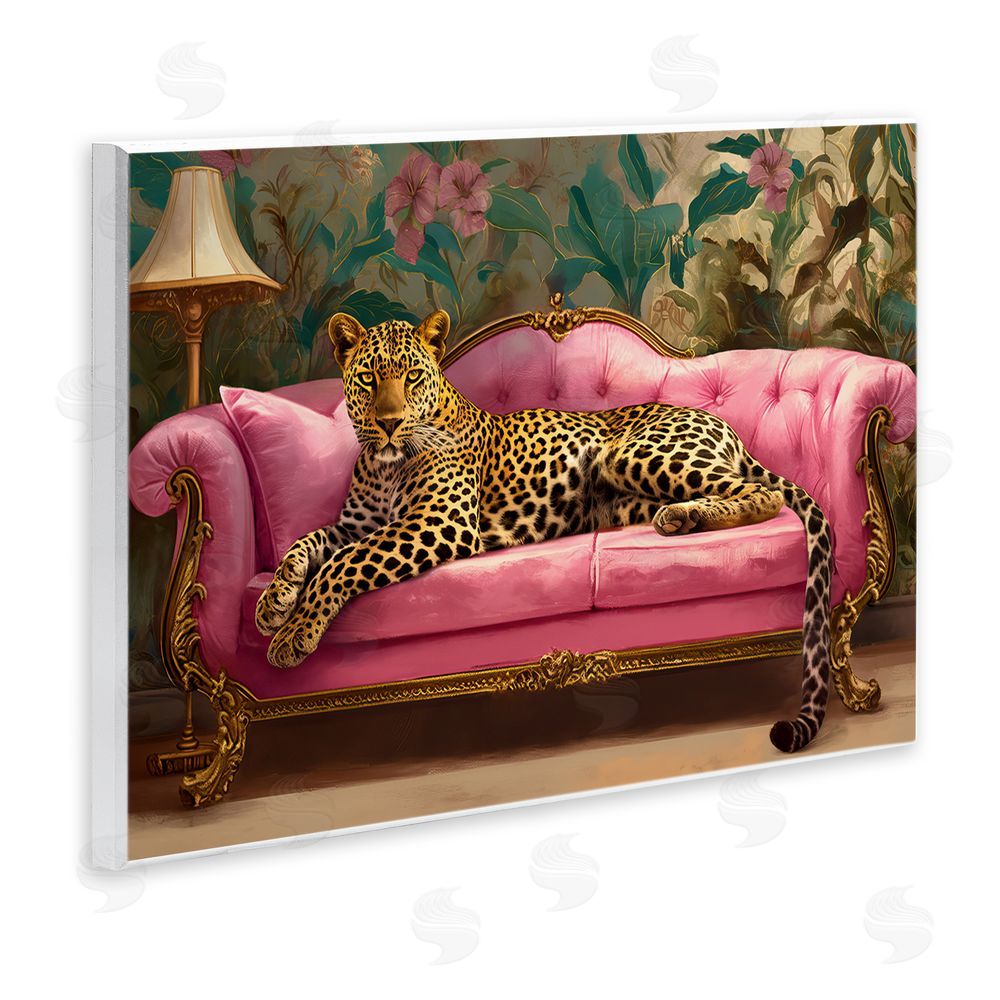 Tina LeCour Exotic Lounging Leopard Wooden Wall Plaque Art Print