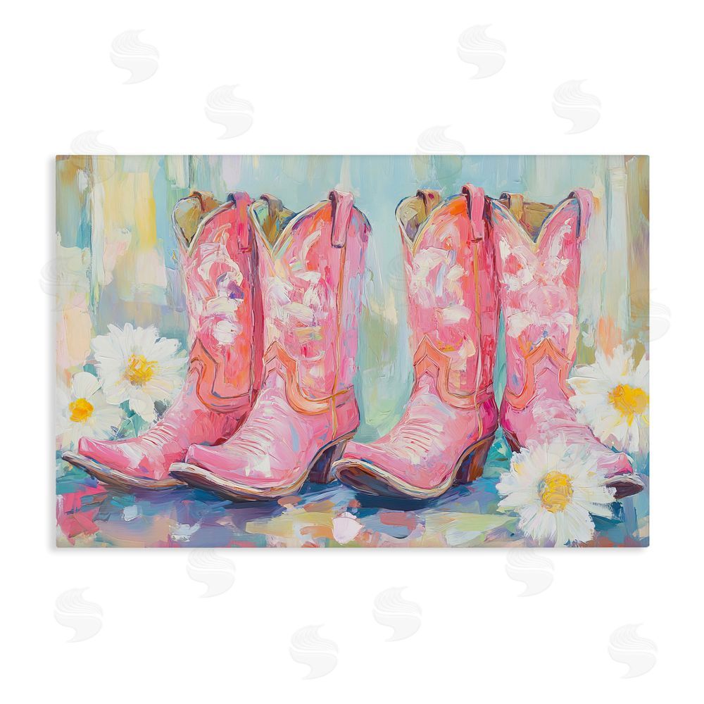 Tina LeCour Pink Cowgirl Boots Pairs Stretched Canvas Wall Art Print