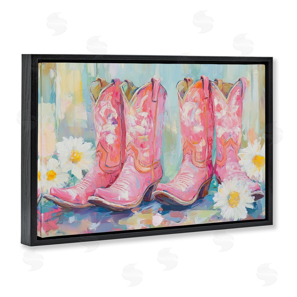 Tina LeCour Pink Cowgirl Boots Pairs Black Floating Frame Canvas Wall Art Print