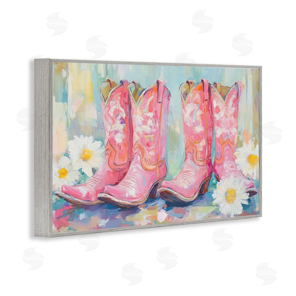 Tina LeCour Pink Cowgirl Boots Pairs Gray Framed Giclee Wall Art Print
