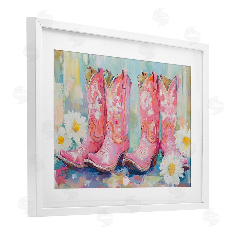 Tina LeCour Pink Cowgirl Boots Pairs White Framed Print Under Glass Wall Art