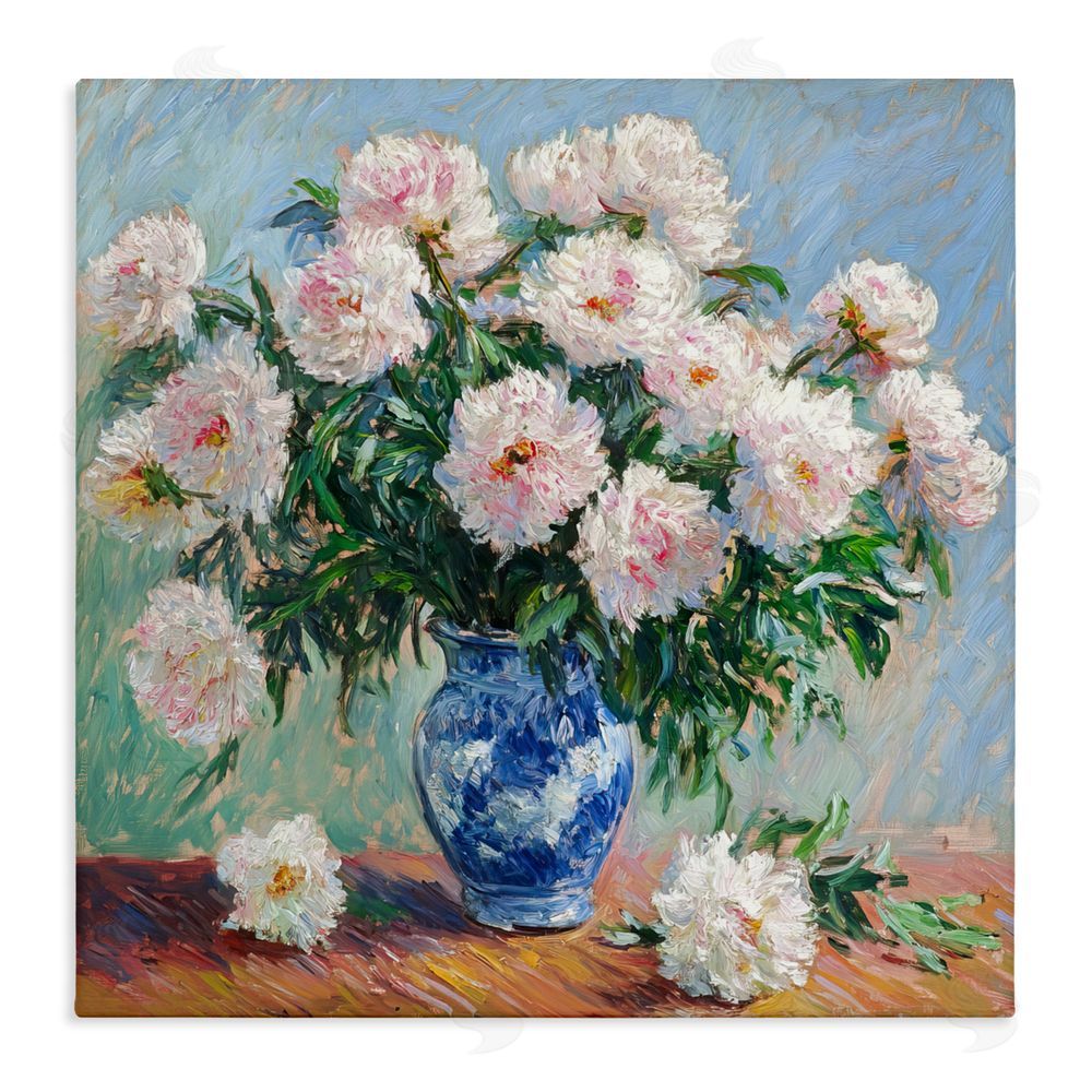 Tina LeCour Peonies in Blue Vase Stretched Canvas Wall Art Print