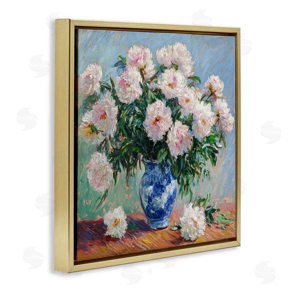 Tina LeCour Peonies in Blue Vase Gold Floating Frame Canvas Wall Art Print