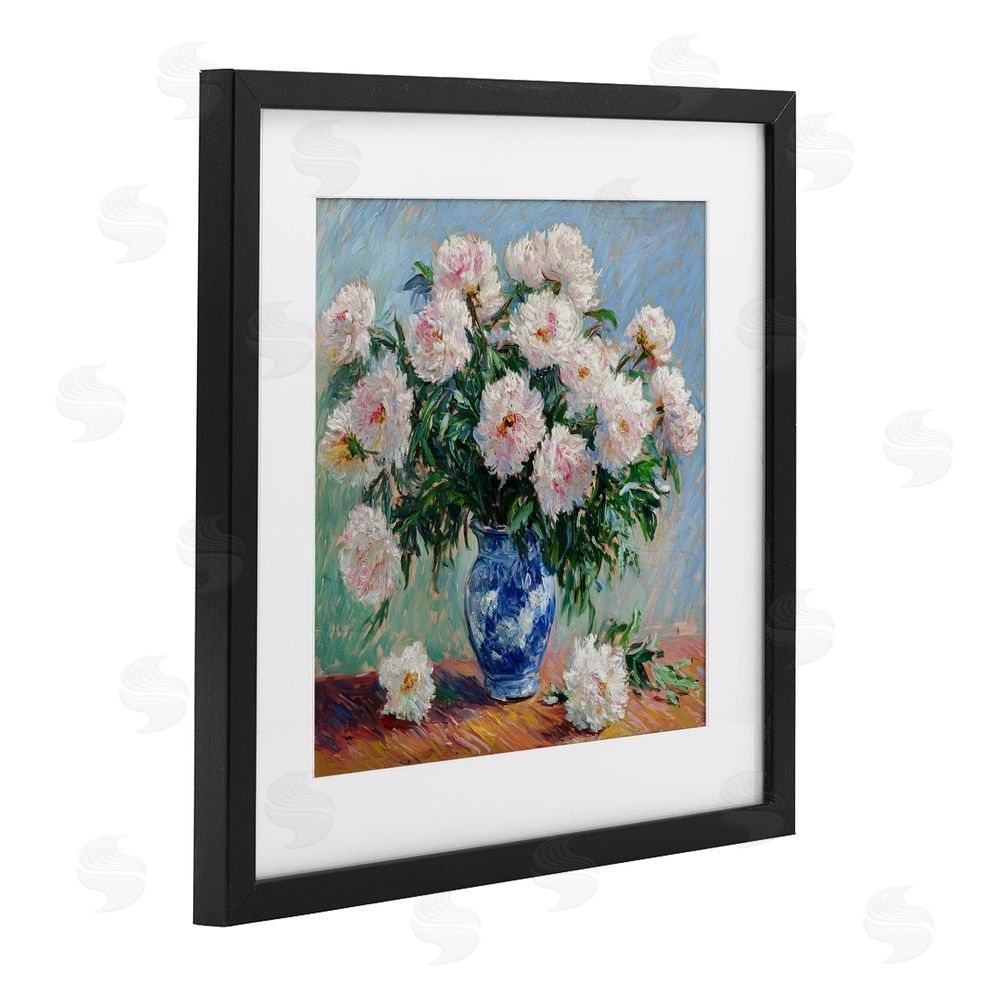 Tina LeCour Peonies in Blue Vase Black Framed Print Under Glass Wall Art