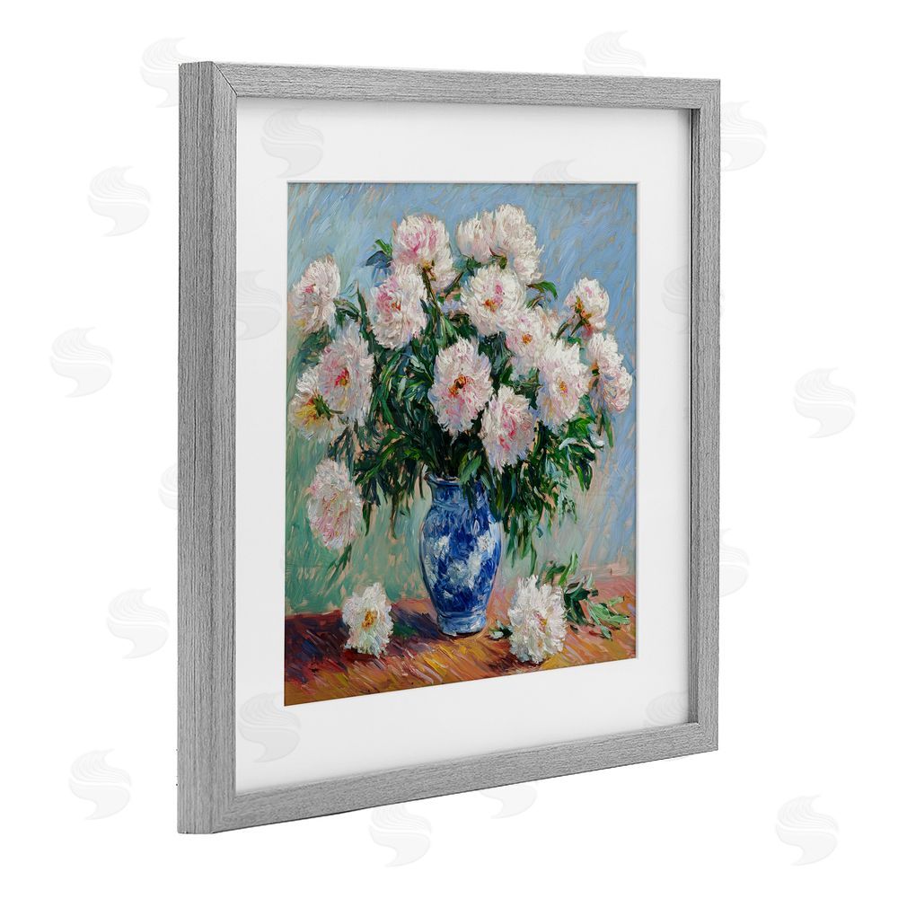 Tina LeCour Peonies in Blue Vase Gray Framed Print Under Glass Wall Art