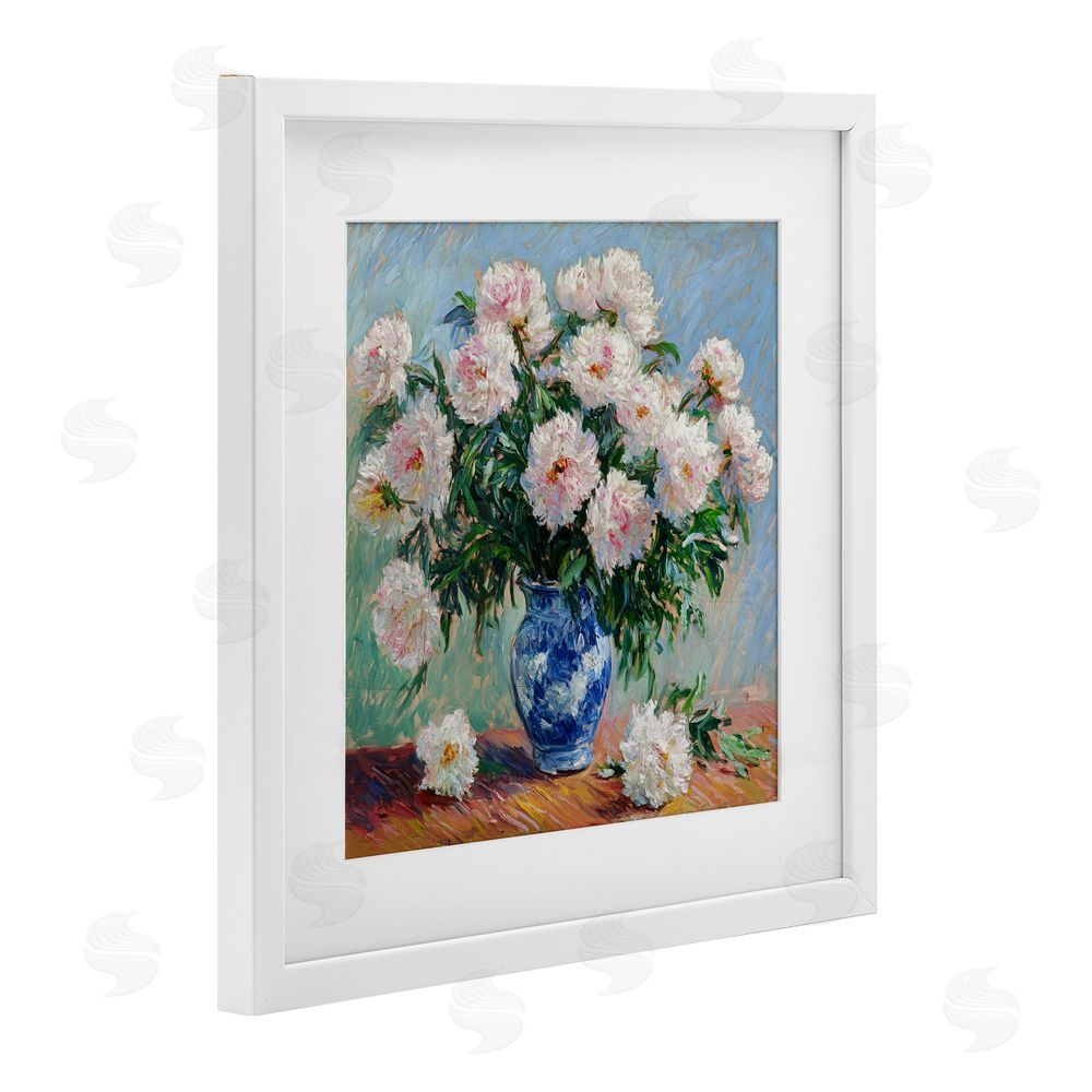 Tina LeCour Peonies in Blue Vase White Framed Print Under Glass Wall Art