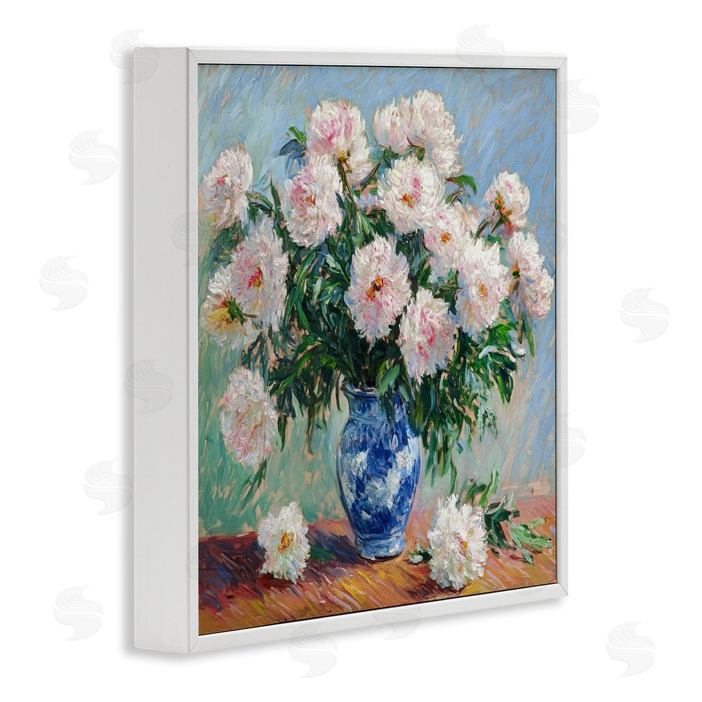 Tina LeCour Peonies in Blue Vase White Framed Giclee Wall Art Print