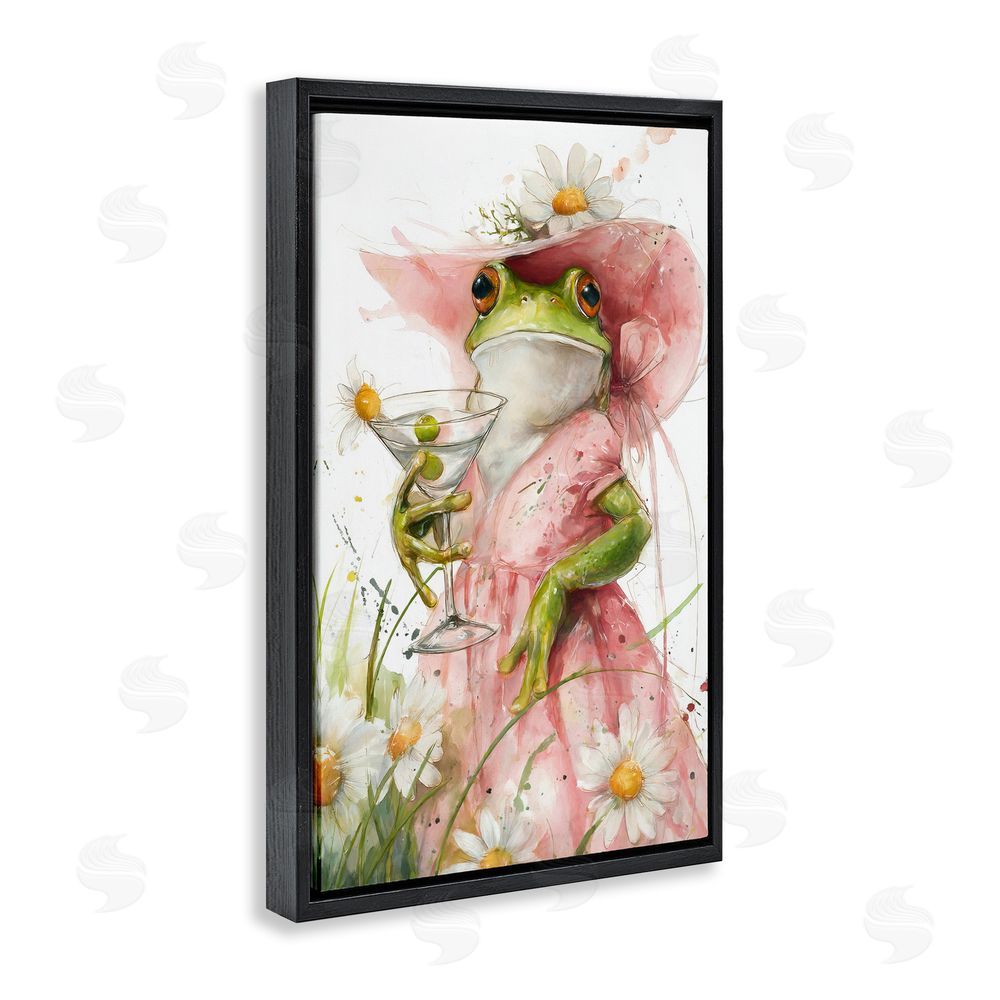 Tina LeCour Martini Hoppy Hour Black Floating Frame Canvas Wall Art