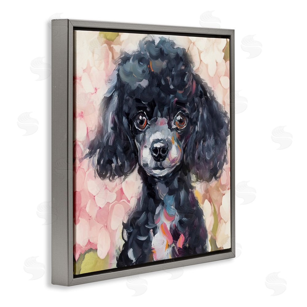 Tina LeCour Little Black Poodle Gray Floating Frame Canvas Wall Art