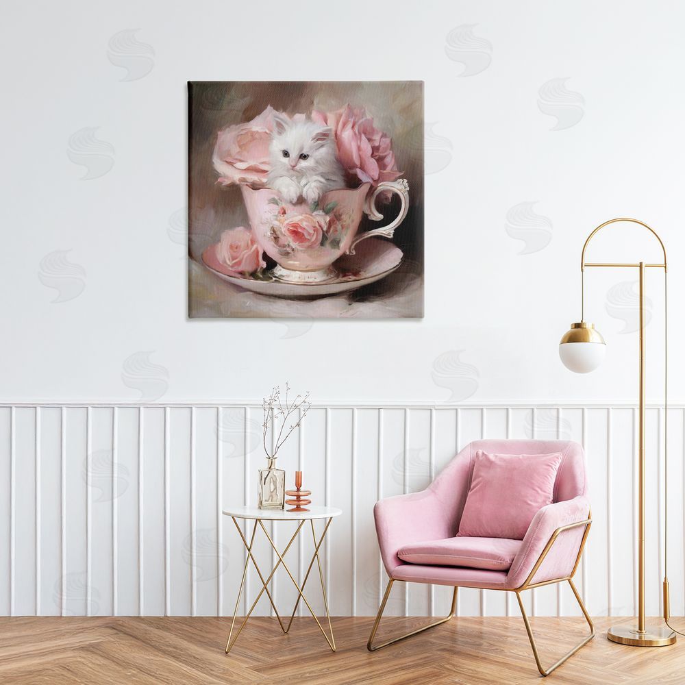 Tina LeCour Little Teacup Kitten Stretched Canvas Wall Art in Room
