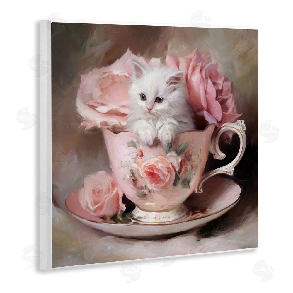 Tina LeCour Little Teacup Kitten Wooden Wall Plaque Art Print