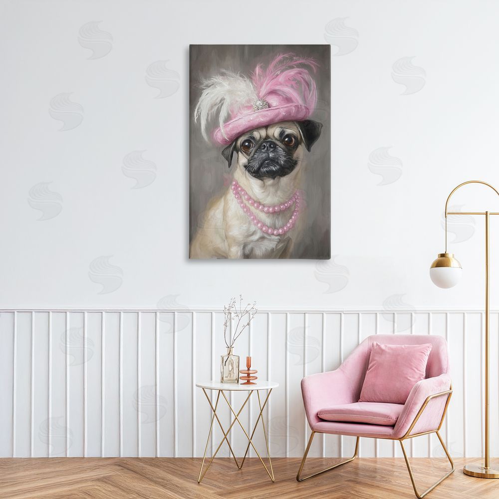 Tina LeCour Lady Pug Portrait Stretched Canvas Wall Art in Room