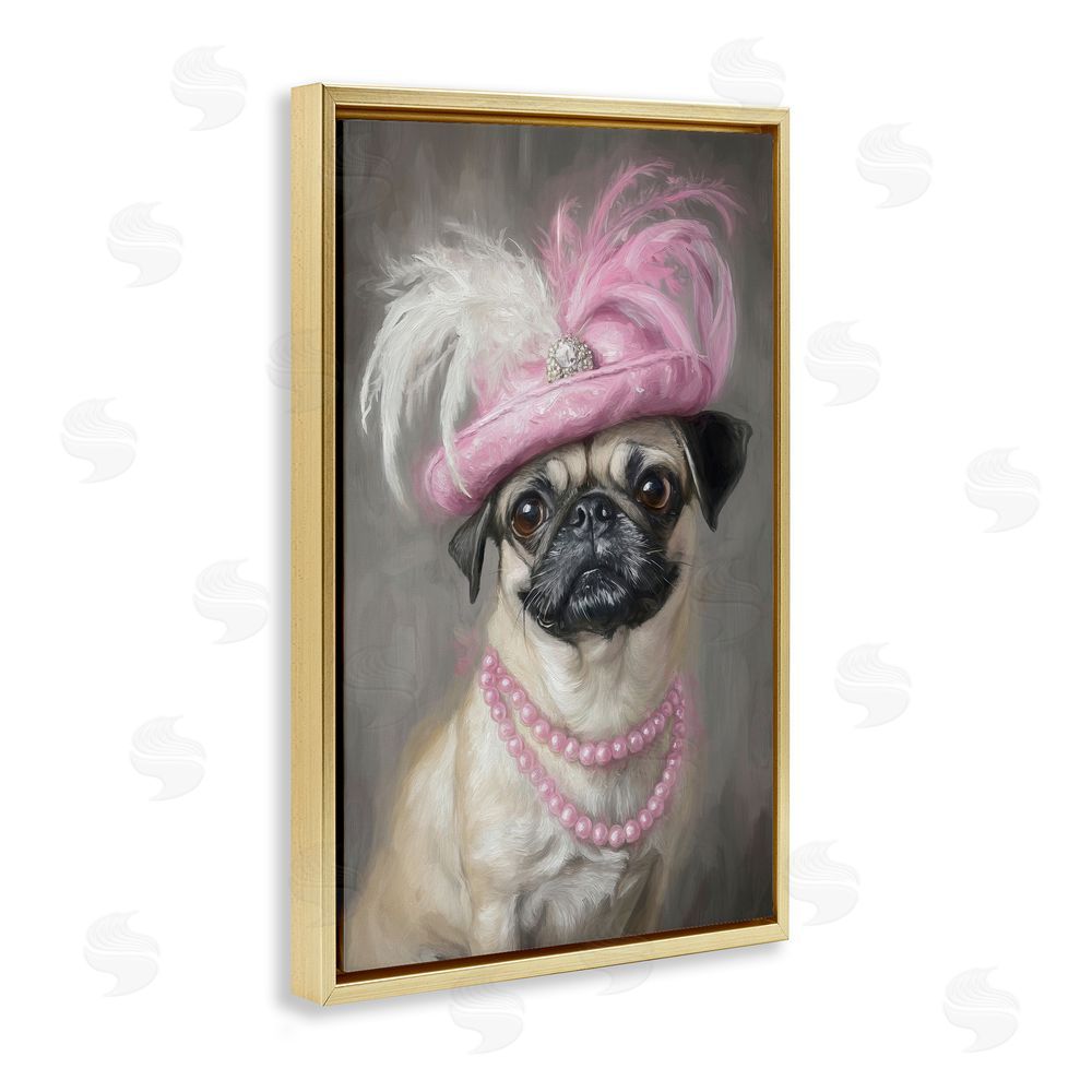 Tina LeCour Lady Pug Portrait Gold Floating Frame Canvas Wall Art