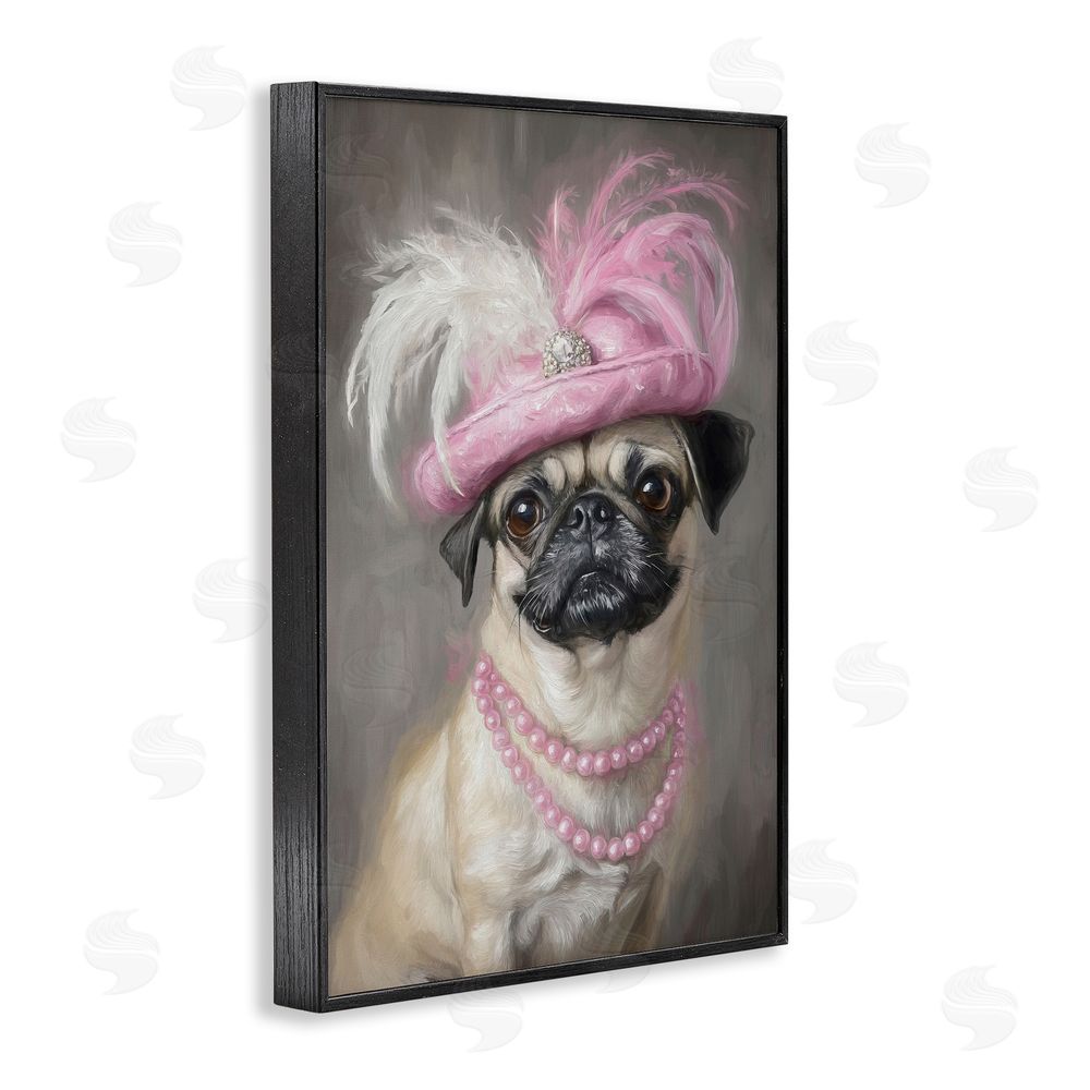 Tina LeCour Lady Pug Portrait Blacked Framed Giclee Wall Art Print