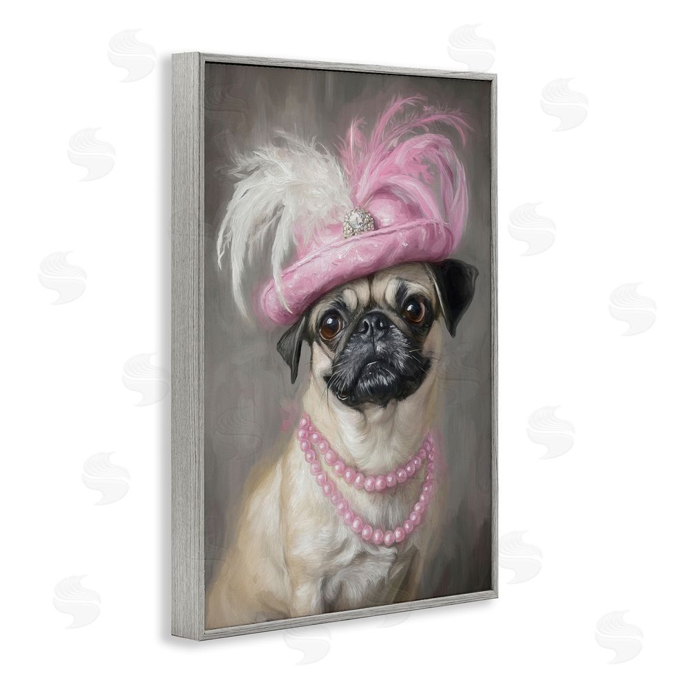 Tina LeCour Lady Pug Portrait Gray Framed Giclee Wall Art Print