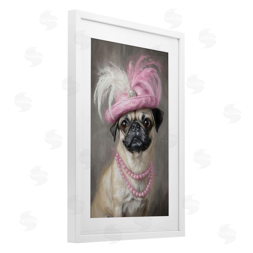 Tina LeCour Lady Pug Portrait White Framed Print Under Glass with Mat Wall Art