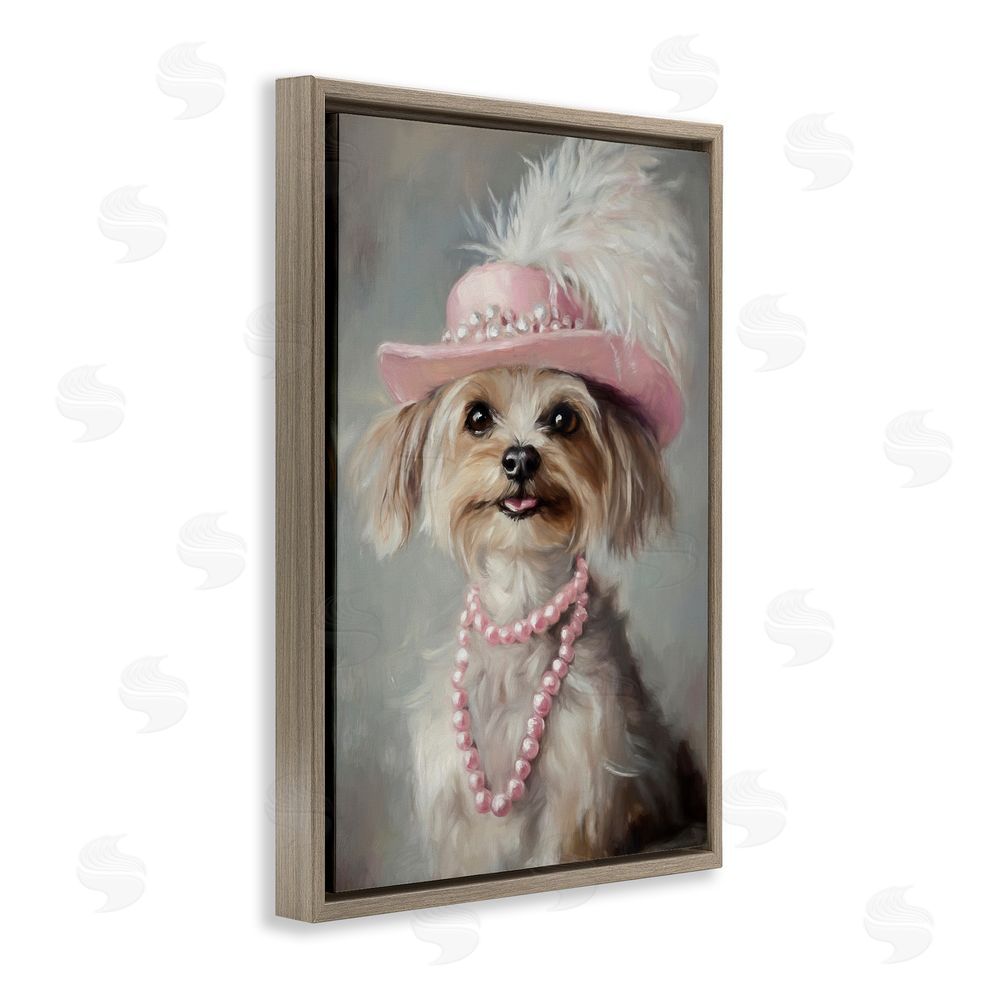 Tina LeCour Lady Yorkie Portrait Brown Floating Frame Canvas Wall Art