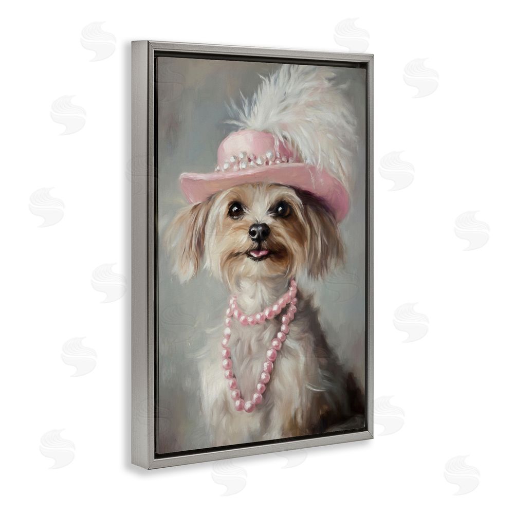 Tina LeCour Lady Yorkie Portrait Gray Floating Frame Canvas Wall Art