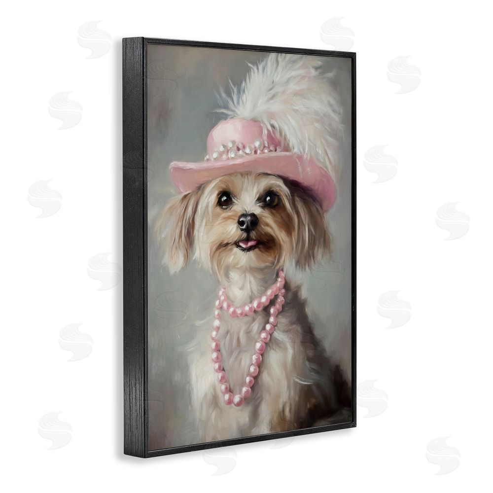Tina LeCour Lady Yorkie Portrait Blacked Framed Giclee Wall Art Print