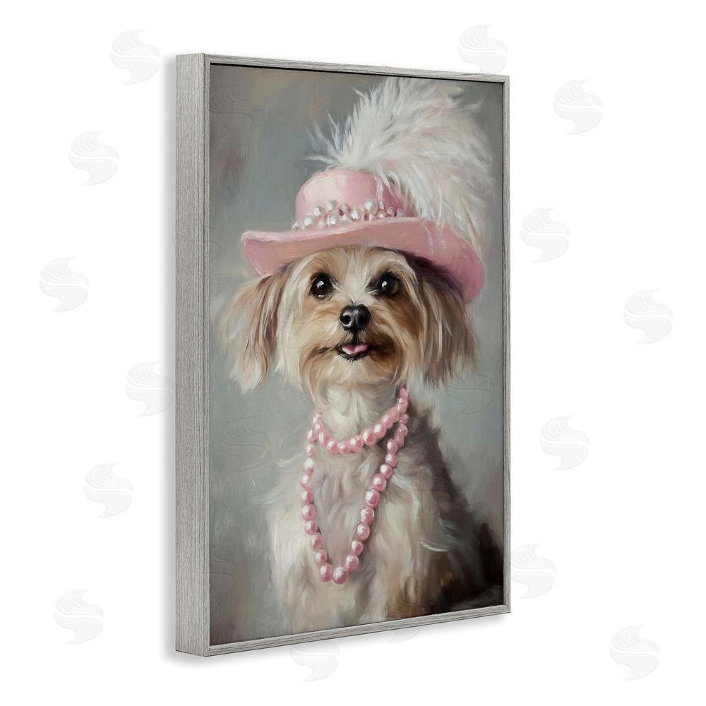 Tina LeCour Lady Yorkie Portrait Gray Framed Giclee Wall Art Print
