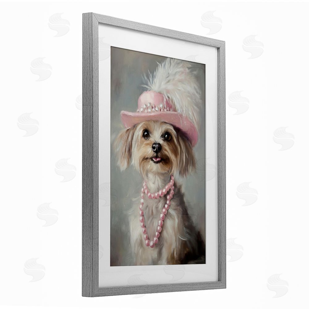 Tina LeCour Lady Yorkie Portrait Gray Framed Print Under Glass with Mat Wall Art