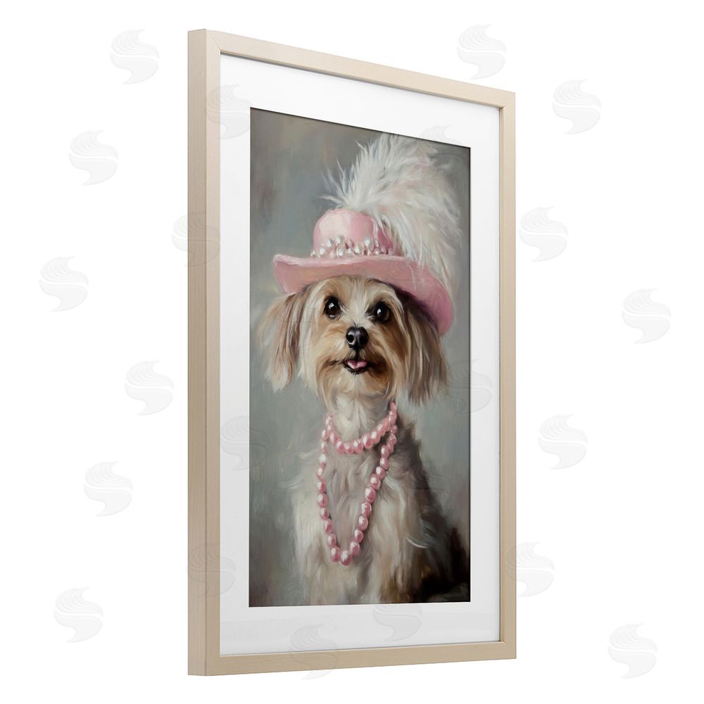Tina LeCour Lady Yorkie Portrait Brown Framed Print Under Glass with Mat Wall Art