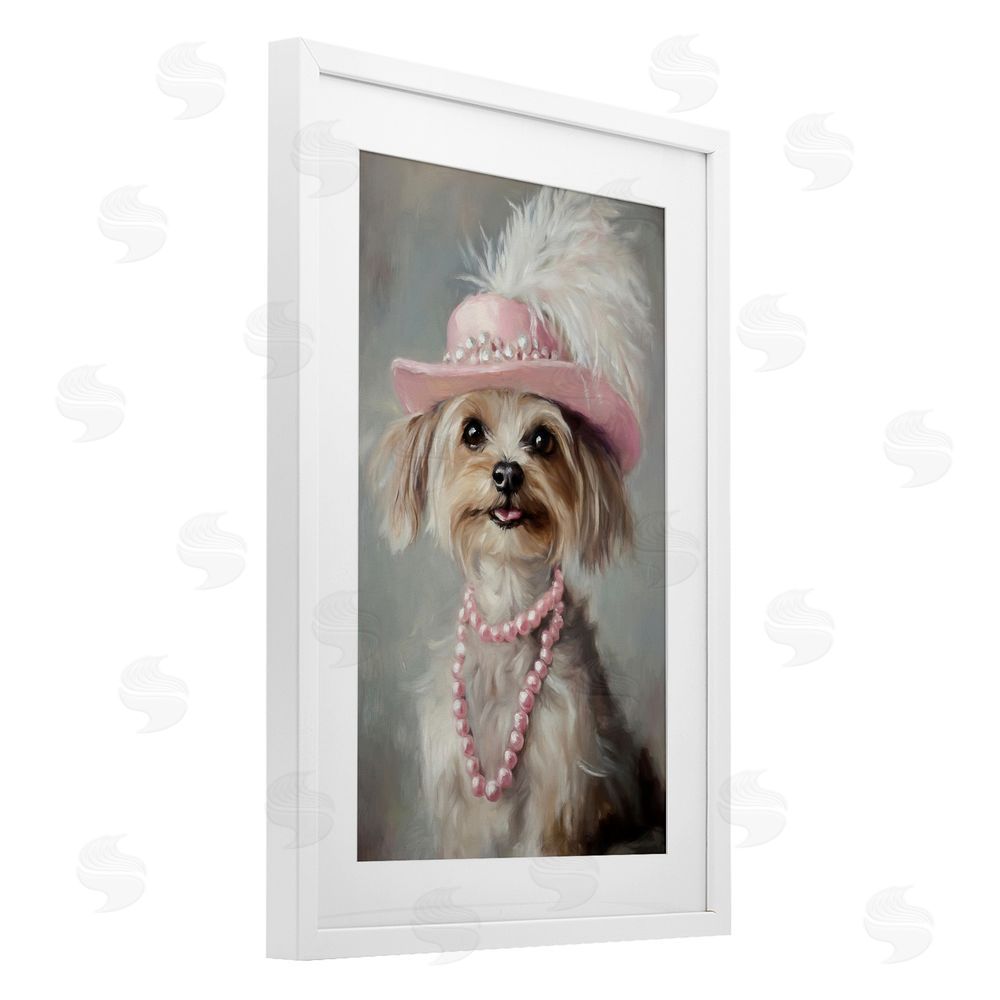 Tina LeCour Lady Yorkie Portrait White Framed Print Under Glass with Mat Wall Art