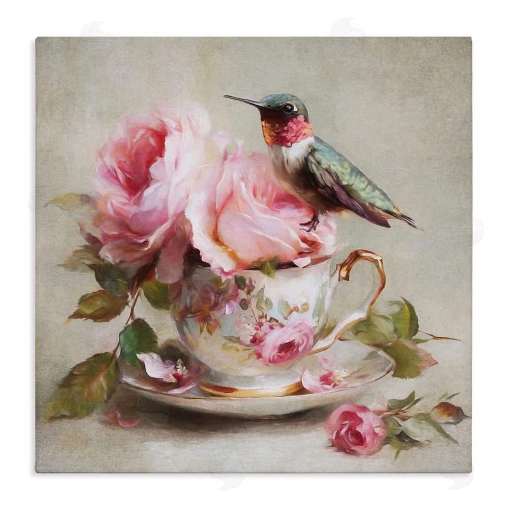 Tina LeCour Hummingbird & Tea Cup Stretched Canvas Wall Art