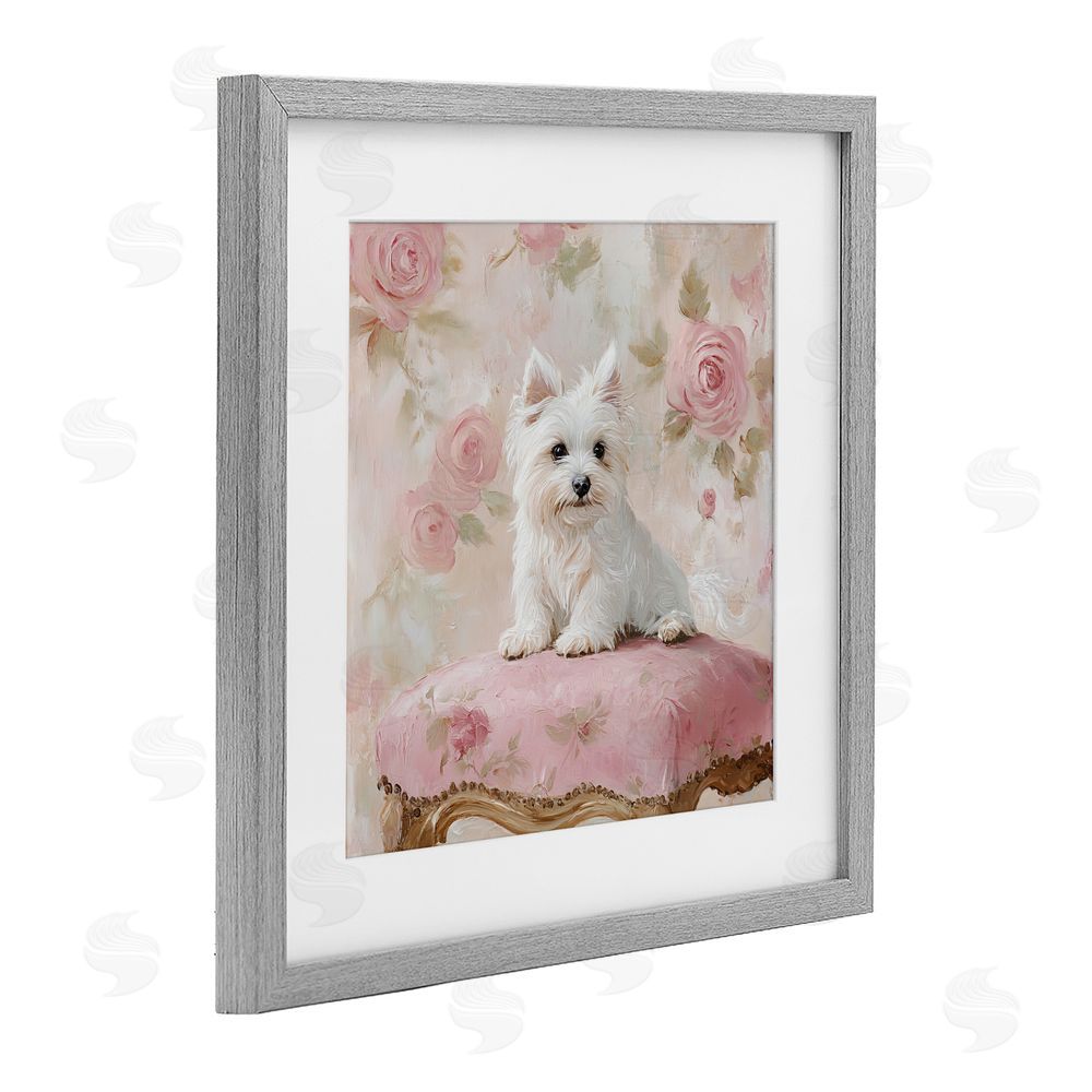 Tina LeCour Fancy Francesca Puppy Gray Framed Print Under Glass with Mat Wall Art