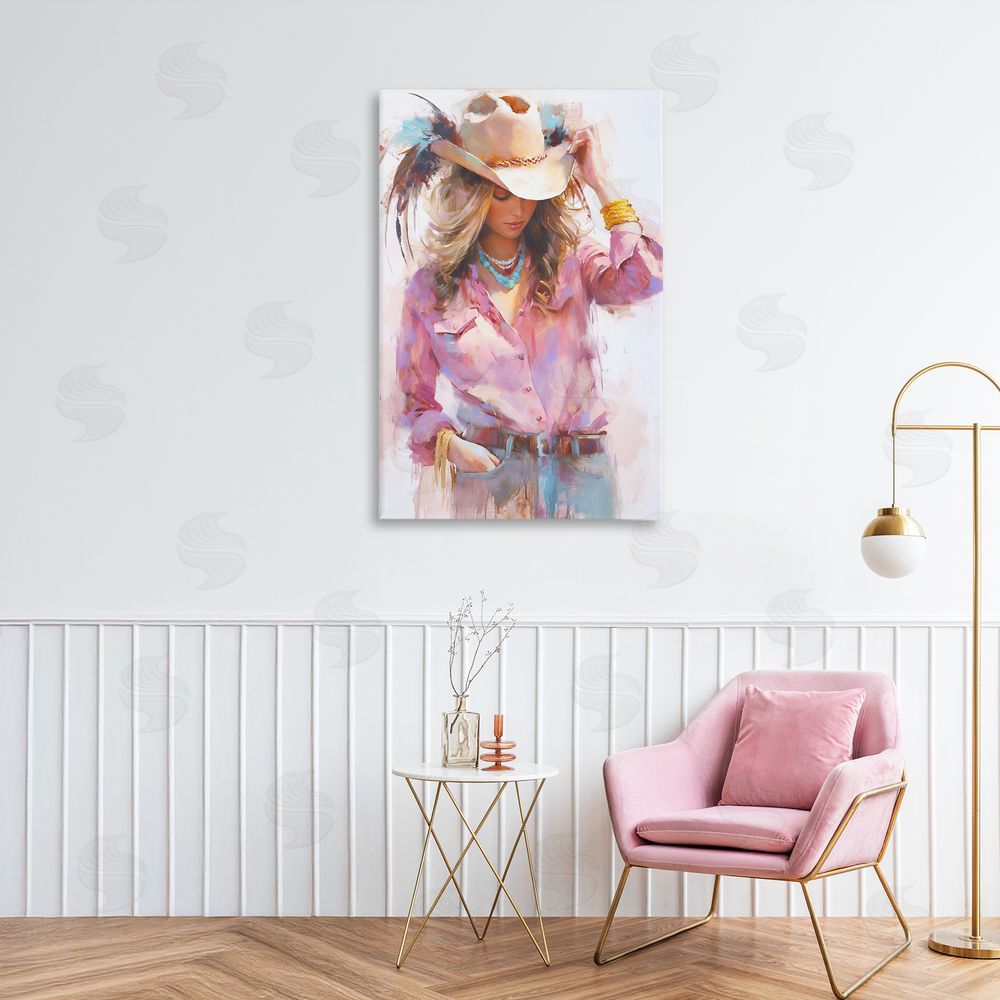 Tina LeCour Cowgirl Hat Reflections Stretched Canvas Wall Art Print in Room