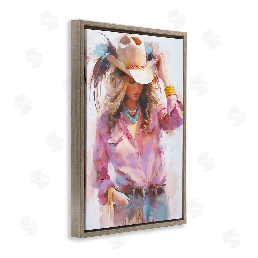 Tina LeCour Cowgirl Hat Reflections Brown Floating Frame Wall Art Print
