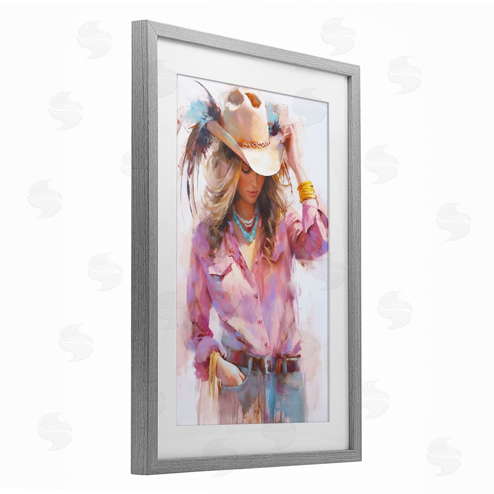 Tina LeCour Cowgirl Hat Reflections Gray Framed Print Under Glass Wall Art