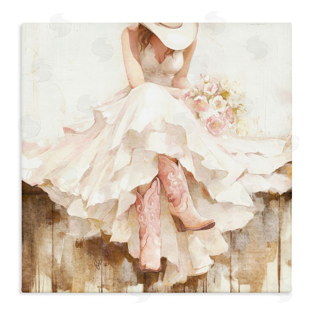 Tina LeCour Cowgirl On The Fence Stretched Canvas Wall Art Print