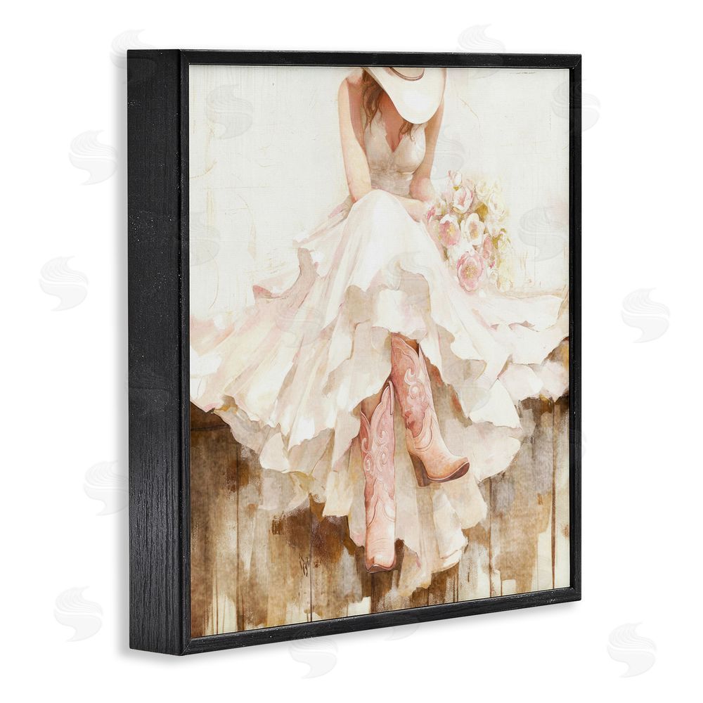 Tina LeCour Cowgirl On The Fence Black Framed Giclee Wall Art Print