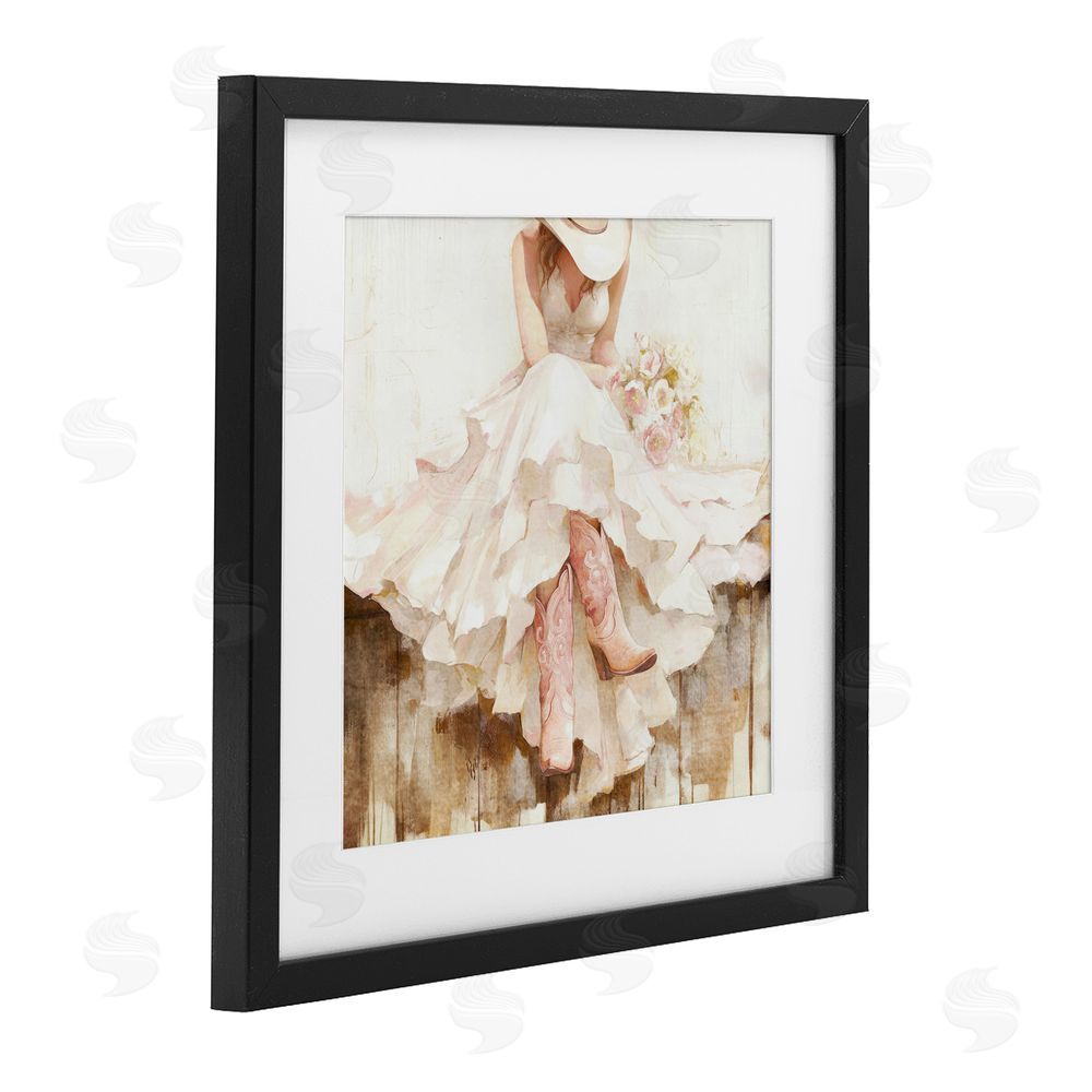 Tina LeCour Cowgirl On The Fence Black Framed Print Under Glass Wall Art